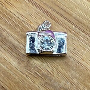 925 stamped Silver Camera Charm with CZ in lense Pendant